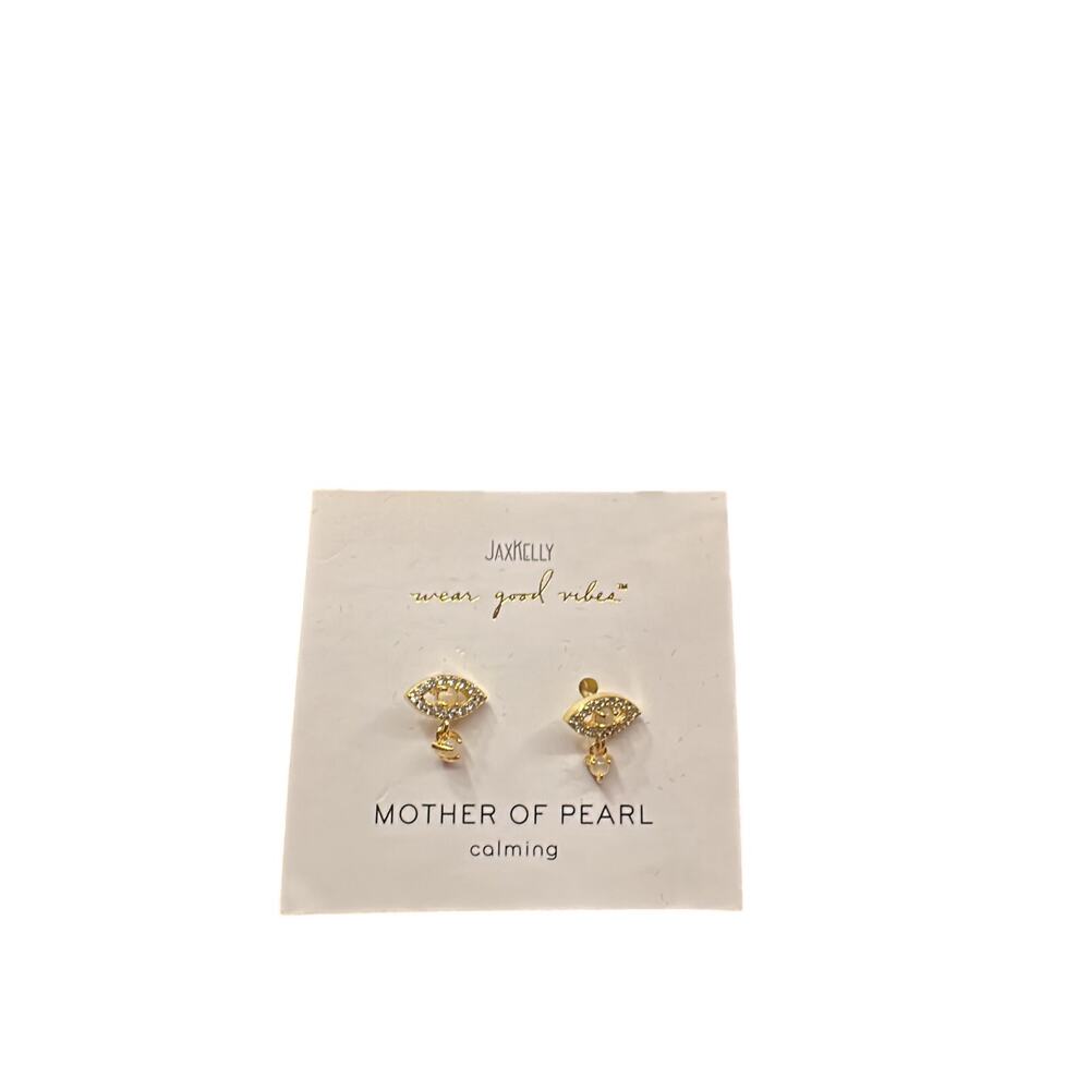 Jax Kelly Evil Eye Earrings 18k Gold Plated Mother of Pearl